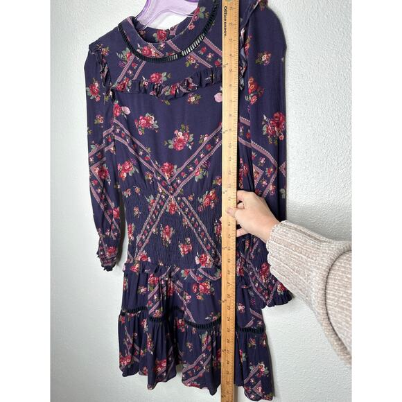 Rahi Cali Purple Multi Color Floral Print 3/4 Sleeve Ruffle Mini Dress XS - Picture 14 of 14
